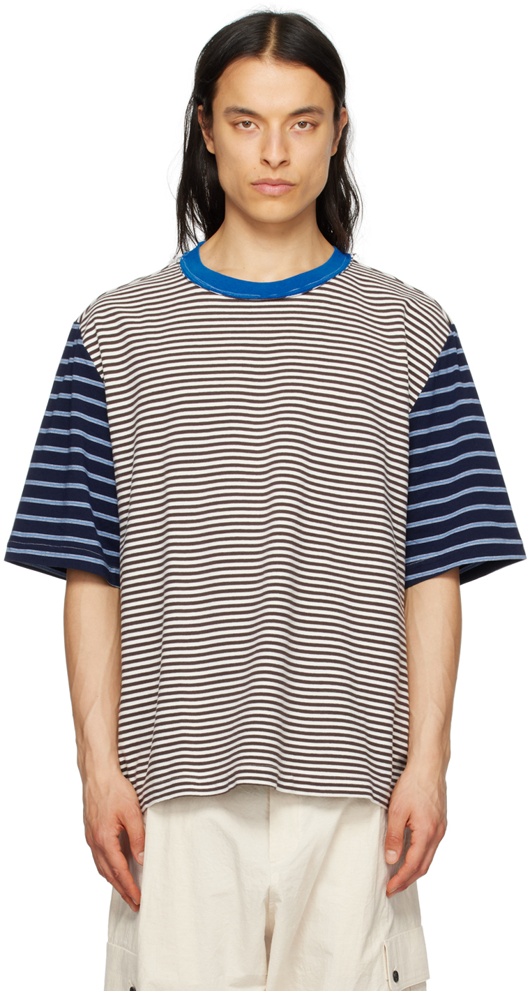 Camiel Fortgens: White & Brown Striped T-Shirt | SSENSE