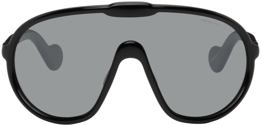 Shop Moncler Black Halometre Sunglasses In 01c Shiny Black/smok