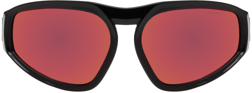 Moncler Black Pentagra Sunglasses In 01u Shiny Black/red