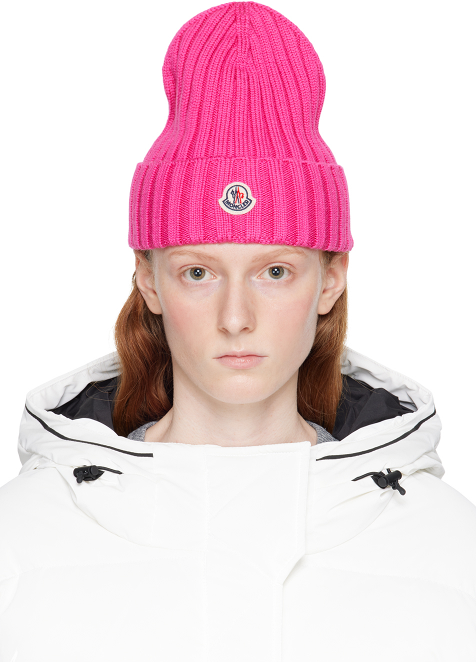 Moncler 标贴罗纹套头帽 In Pink