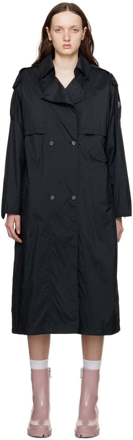 Moncler Black Deva Trench Coat In 999 Black