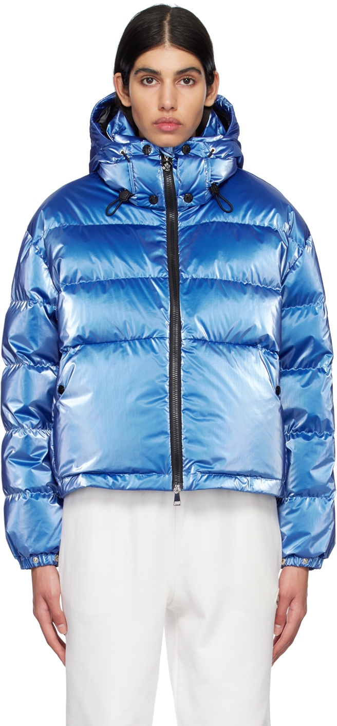 Moncler Moselotte Hooded Short Down Puffer Jacket In Blue