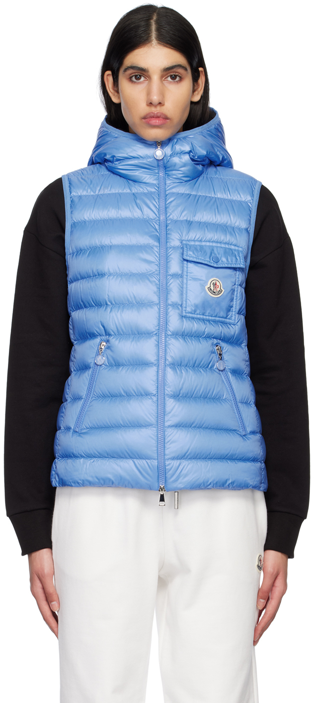 Moncler Glygos Quilted Nylon Hooded Down Vest In Blue