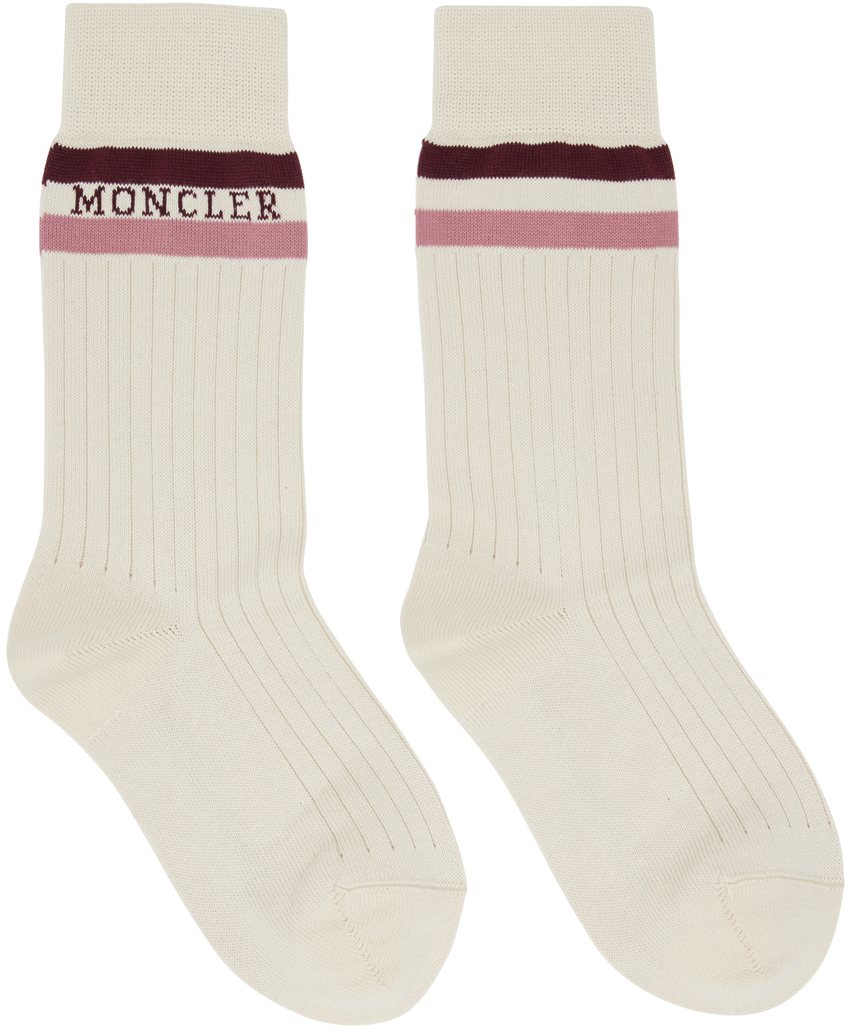 Shop Moncler Off-white Logo Socks In 034 White