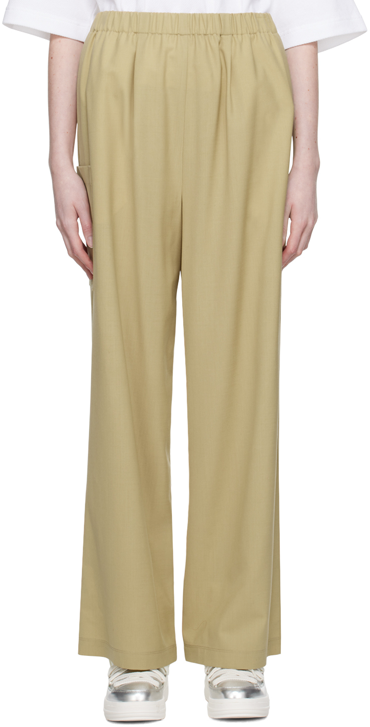 Moncler Elasticated Canvas Wide-leg Trousers In Beige