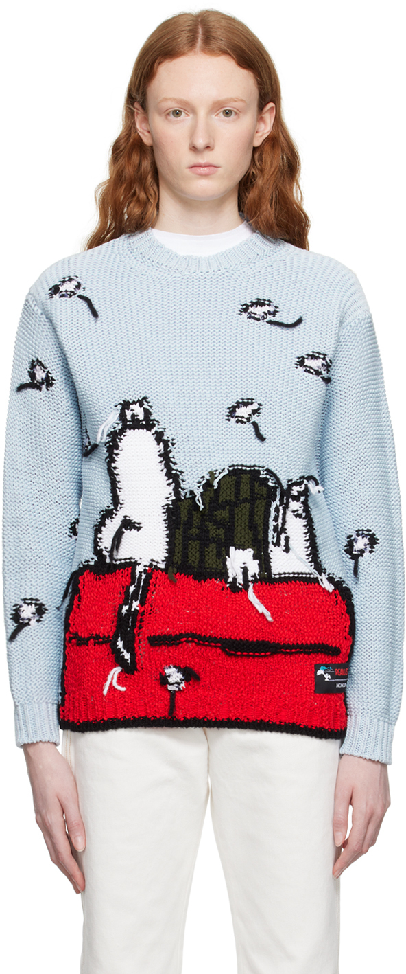 Moncler X Peanuts Knitted Jumper In F74 Blue Multi