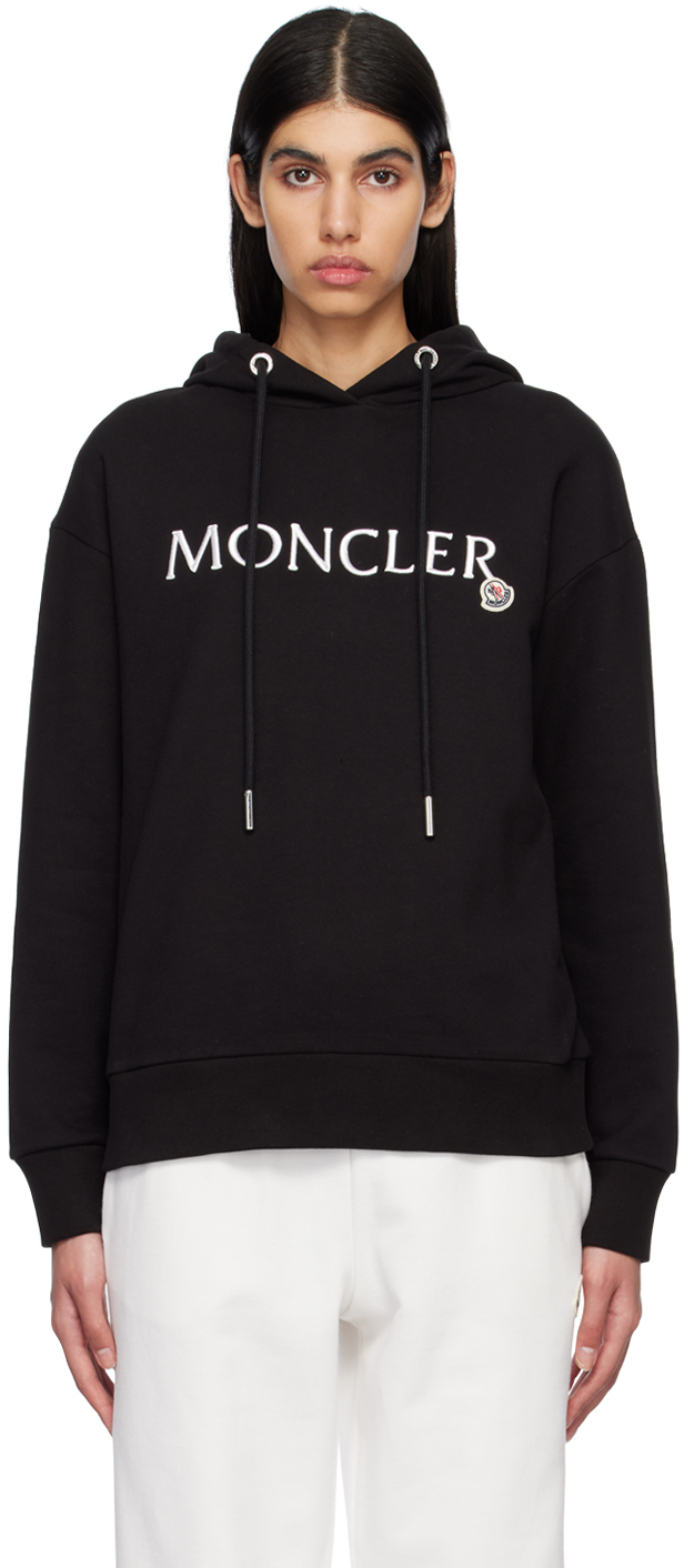 Moncler Logo Cotton Hoodie In 999