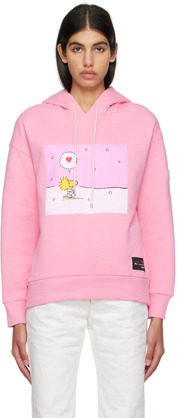 Moncler X Peanuts Graphic Hoodie Sweater In Bright Pink