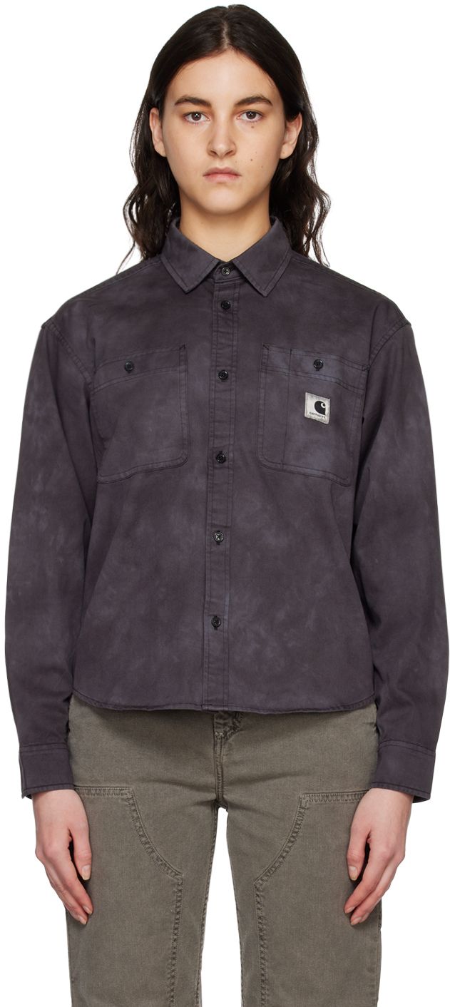 Carhartt Logo-patch Cotton Shirt In Dixx Black Chromo