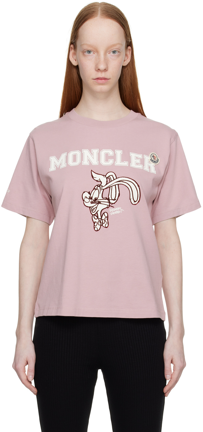 Moncler Pink Flocked T-shirt In 523 Pink