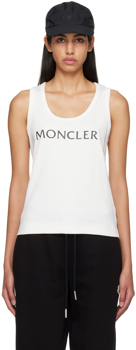 Moncler Logo Cotton Rib Tank Top In Bianco