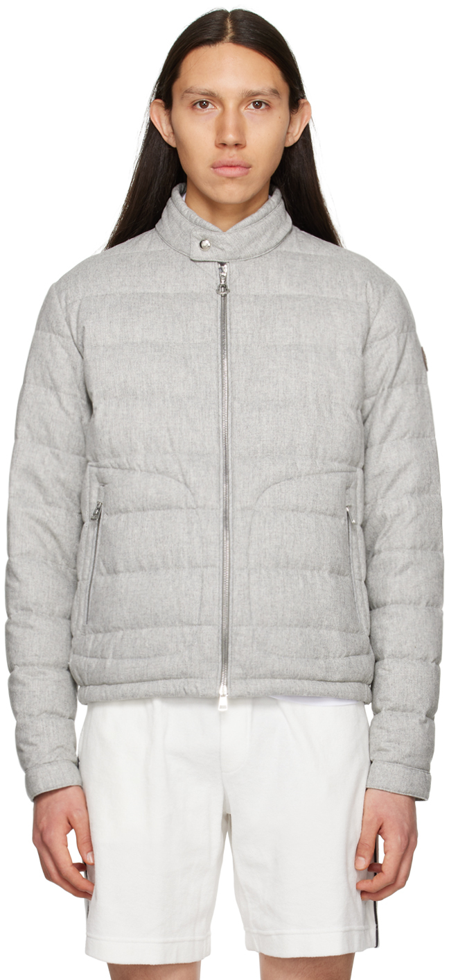 Moncler Acorus Logo-appliquéd Quilted Flannel Down Jacket In Gray