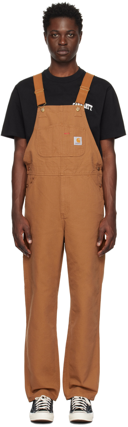 Carhartt Bib Overall Brand-patch Organic-cotton Dungarees In Hamilton Brown