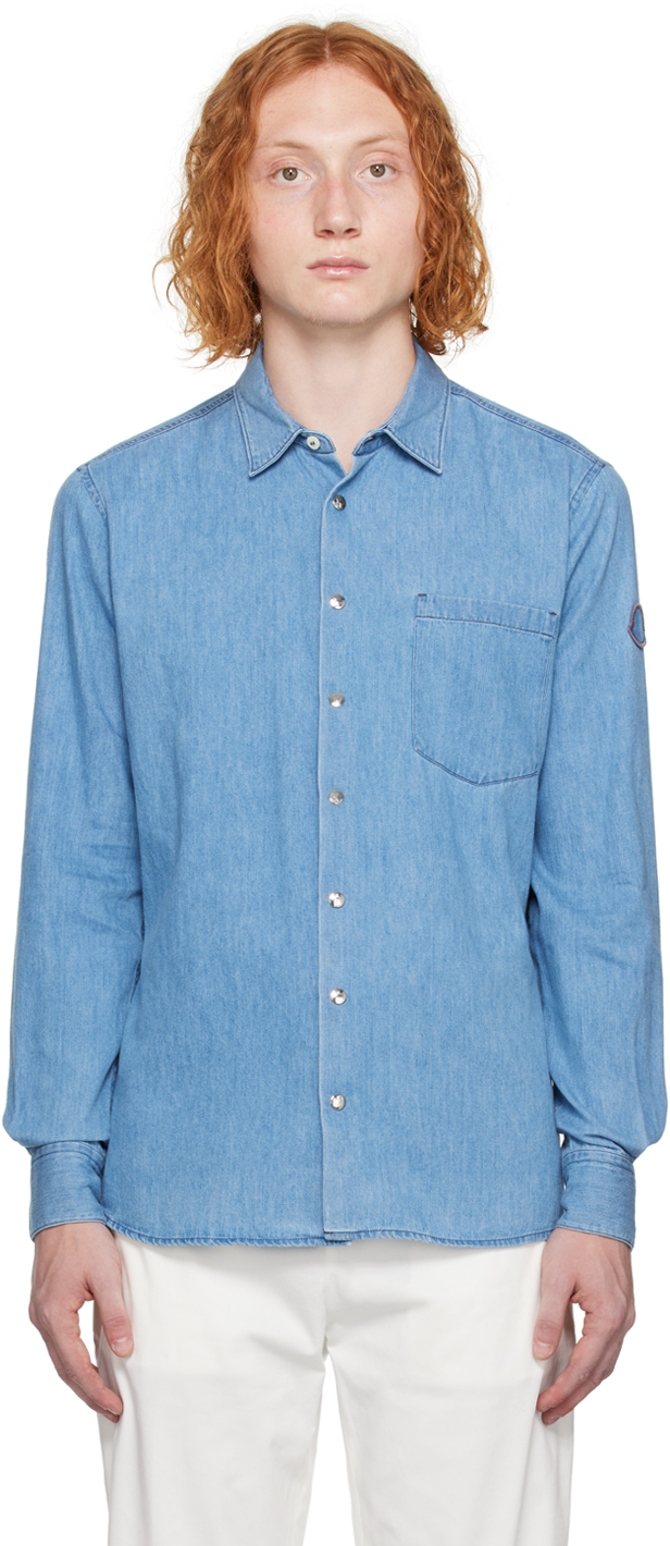 Moncler Blue Press-stud Shirt In 77a Blue