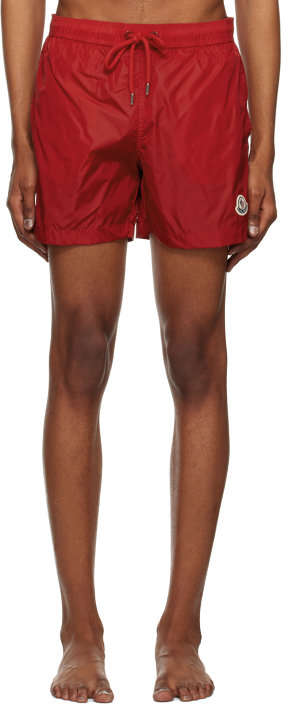 Shop Moncler Red Drawstring Swim Shorts In 455 Red