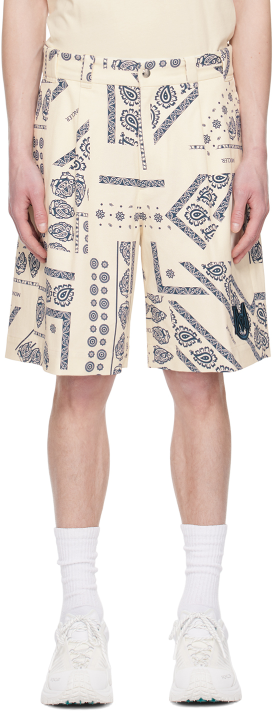 Shop Moncler Off-white Printed Shorts In F07 Bandana