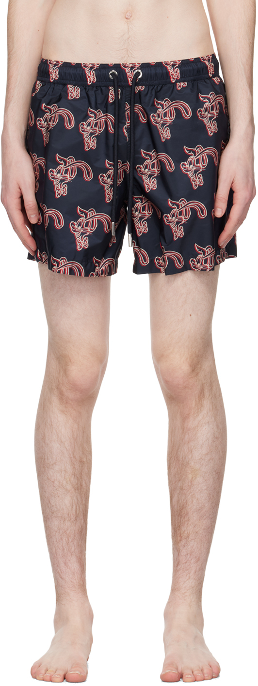 Shop Moncler Navy Printed Shorts In S74 Navy Multi