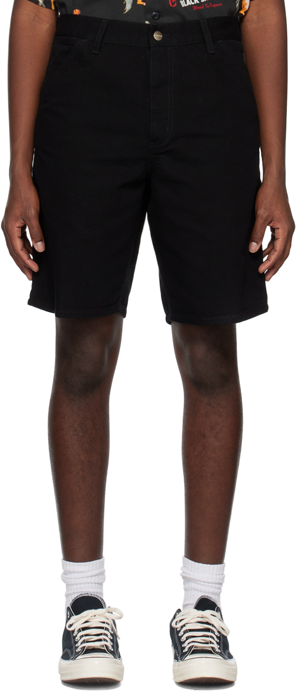 Carhartt Black Single Knee Shorts In Rinsed Black