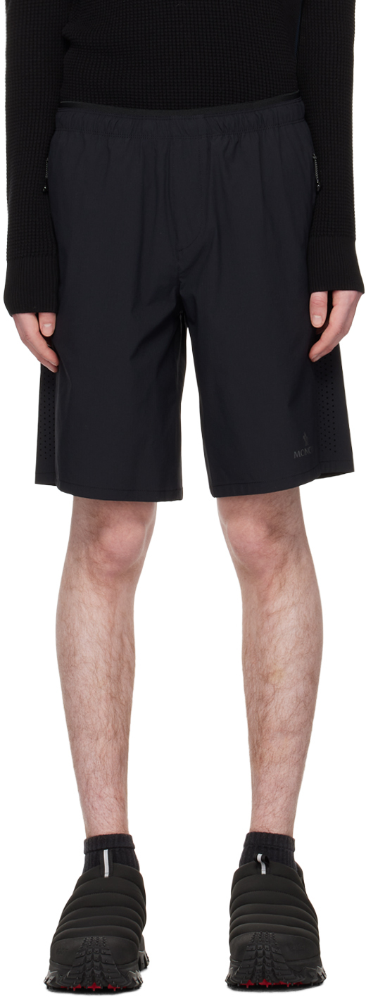 Shop Moncler Black Perforated Shorts In 999 Black