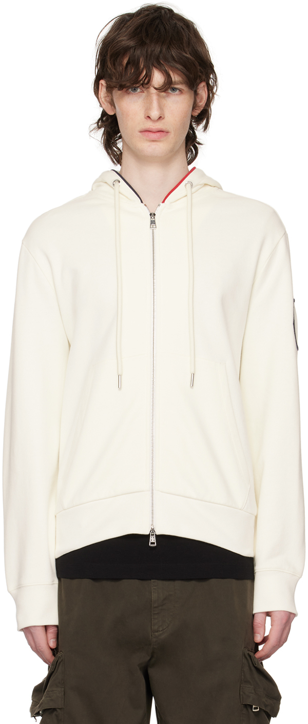 Moncler Zipped Cotton Hoodie In White