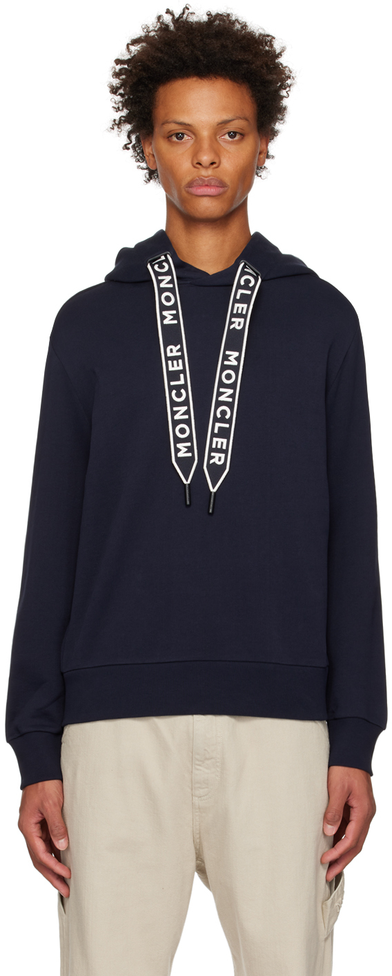 Moncler Navy Embroidered Drawstring Hoodie In 778 Navy