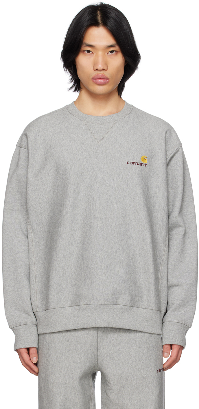 Carhartt Gray American Script Sweatshirt In V6xx Grey Heather