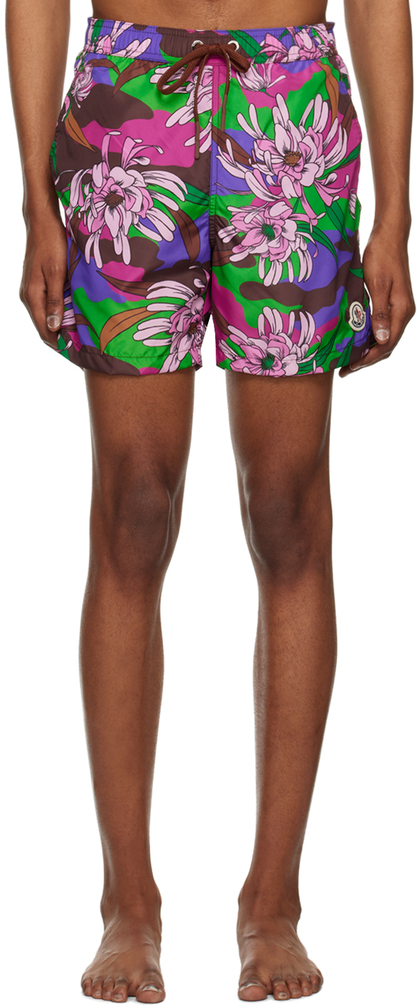 Moncler Multicolor Printed Swim Shorts In Pink