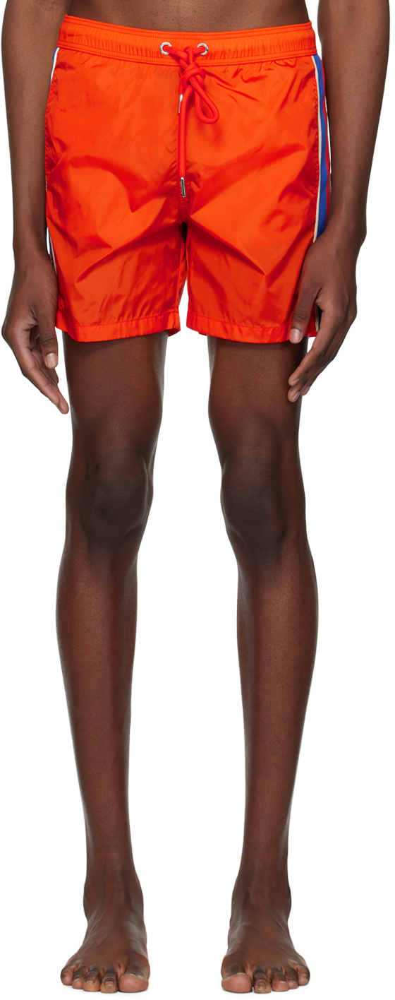 Moncler Orange Drawstring Swim Shorts In 300 Orange