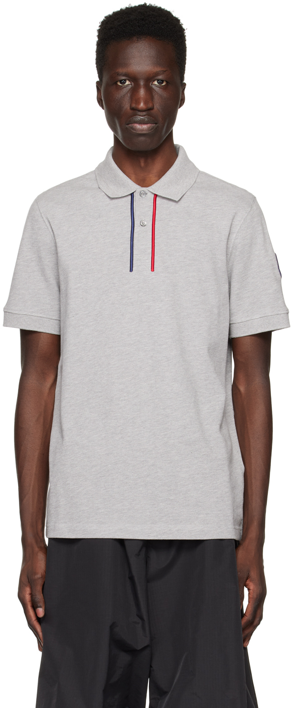 Shop Moncler Gray Embroidered Polo In 984 Grey