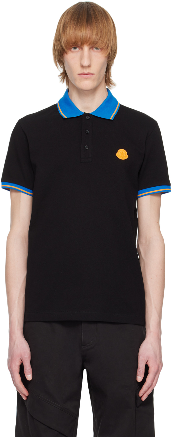 Moncler Chest Logo-patch Polo Shirt In Black