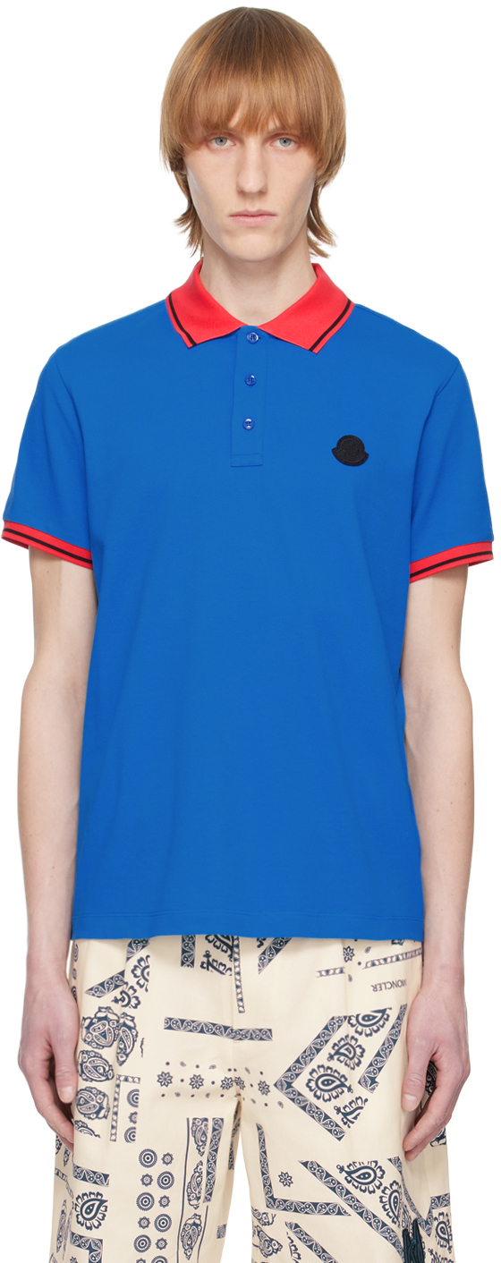 Moncler Blue Patch Polo In 72k Blue