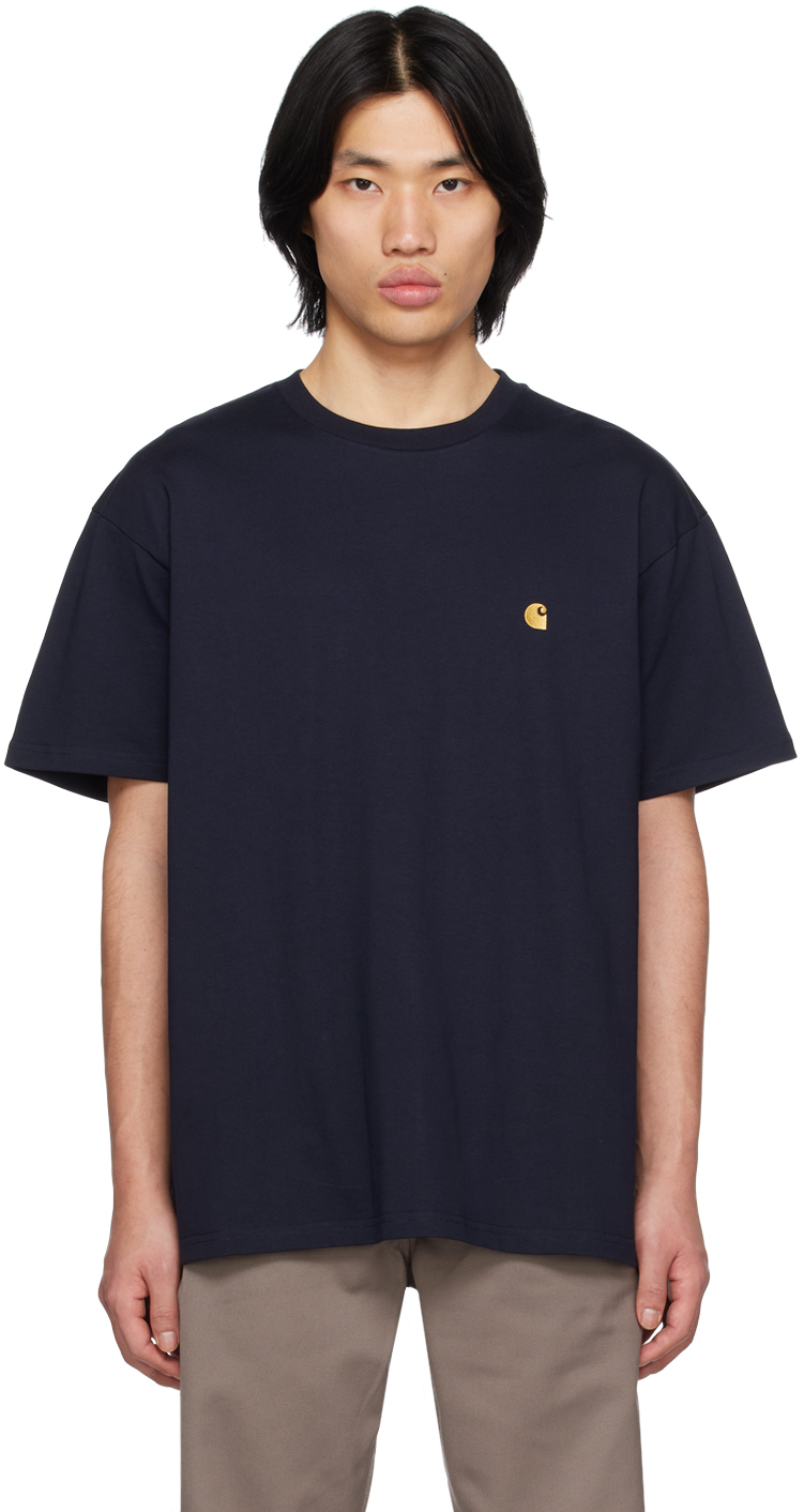 Carhartt Black Chase T-shirt In 00h Dark Navy / Gold