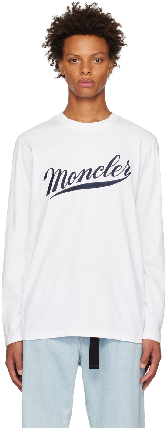 Moncler White Garment-washed Long Sleeve T-shirt In 002 White