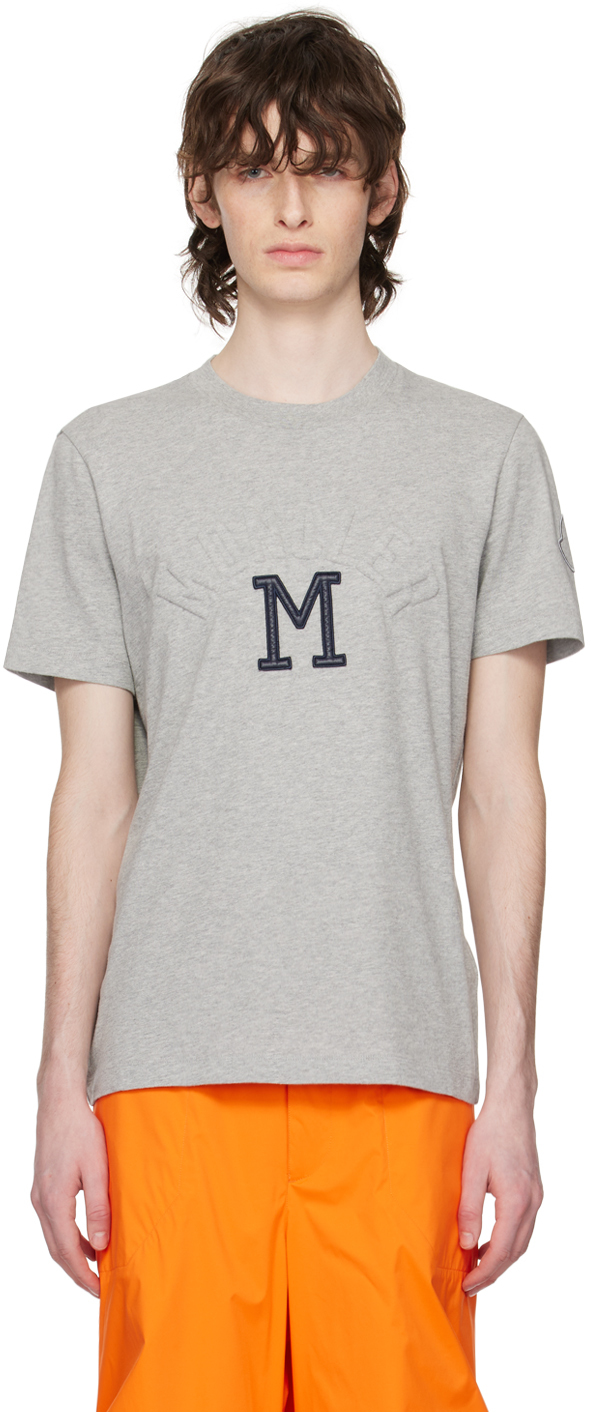 Moncler Embossed Logo Cotton T-shirt In Light Grey