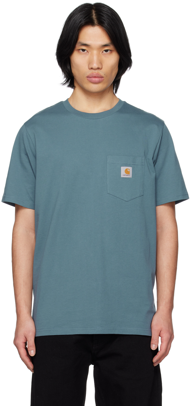 Shop Carhartt Blue Patch Pocket T-shirt In 0waxx Storm Blue