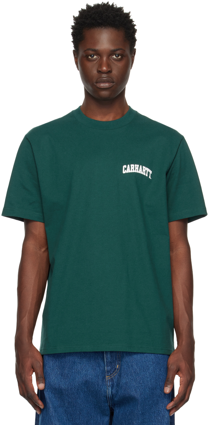Carhartt Green University Script T-shirt In 1joxx Botanic / Whit