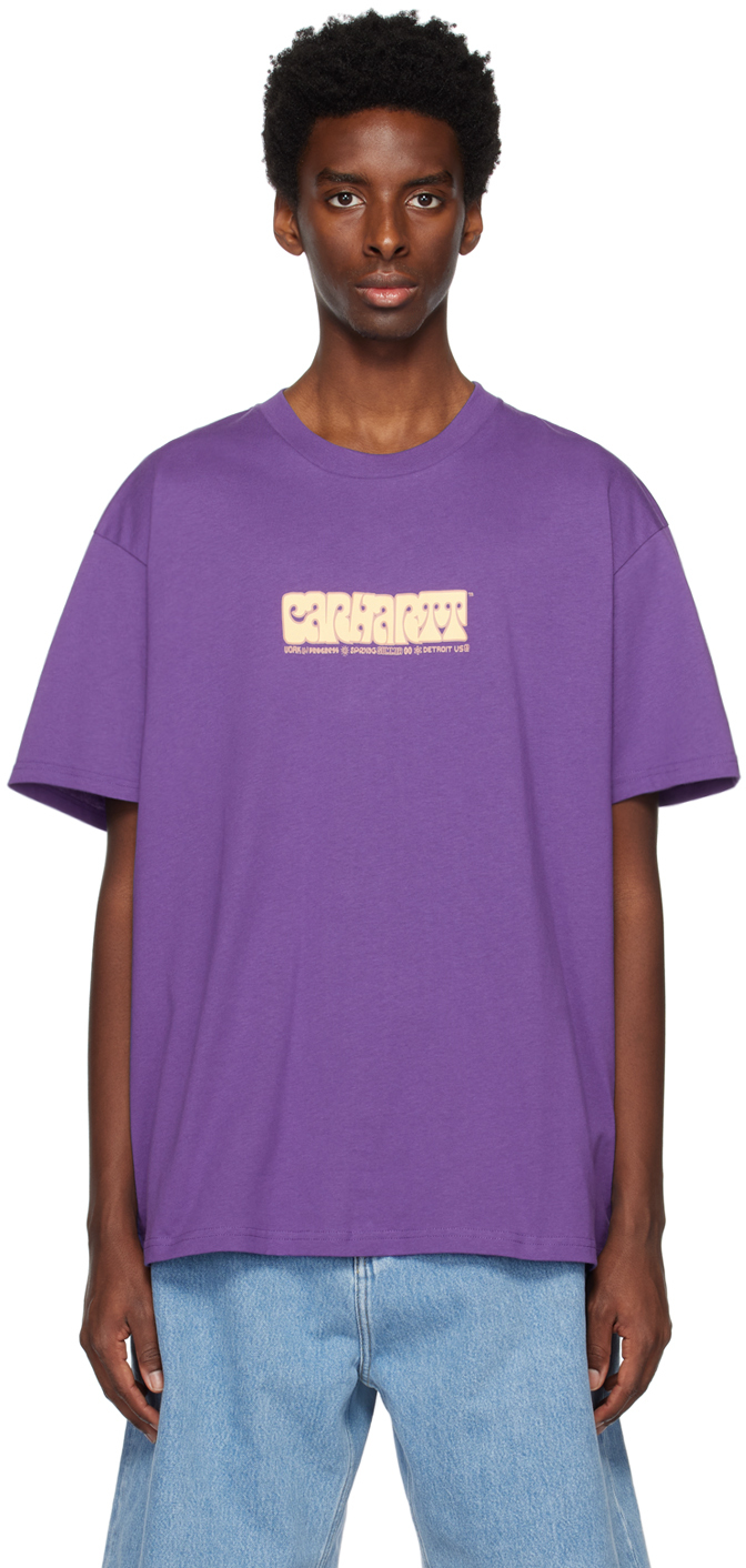 Purple Heat Script T-Shirt by Carhartt Work In Progress on Sale