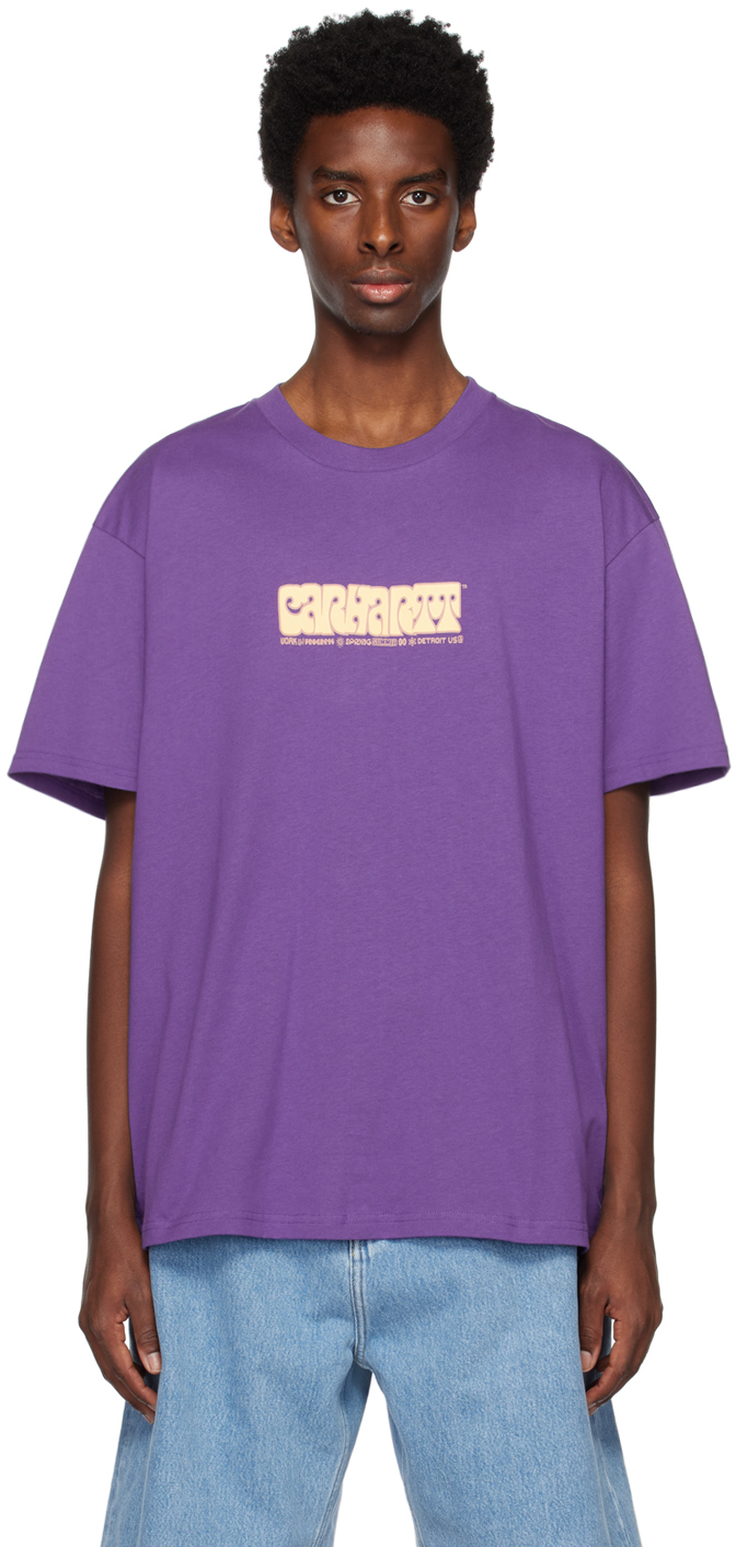 Carhartt Purple Heat Script T-shirt In 1d3xx Arrenga