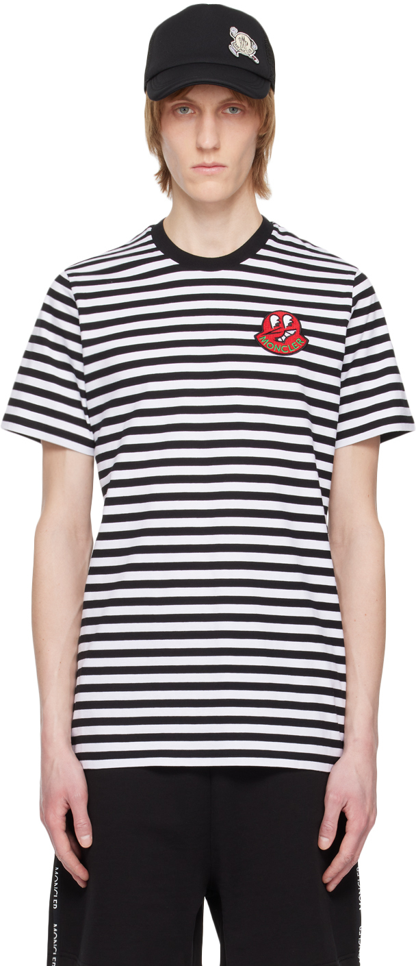 Shop Moncler Black & White Striped T-shirt In P90 Stripe
