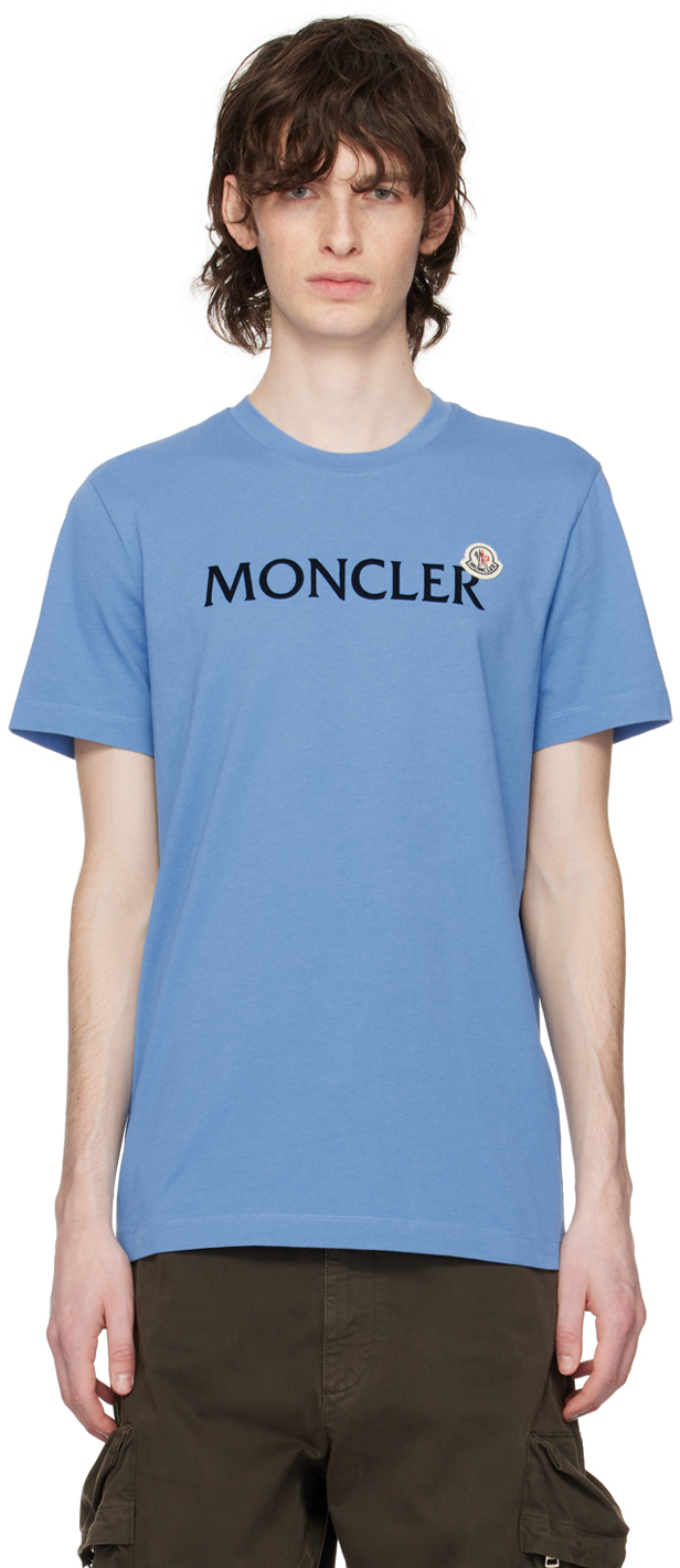 Shop Moncler Blue Flocked T-shirt In 722 Blue