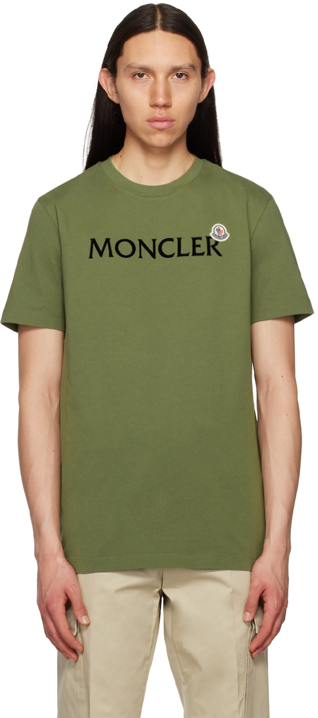 Moncler Khaki Flocked T-shirt In 875 Olive