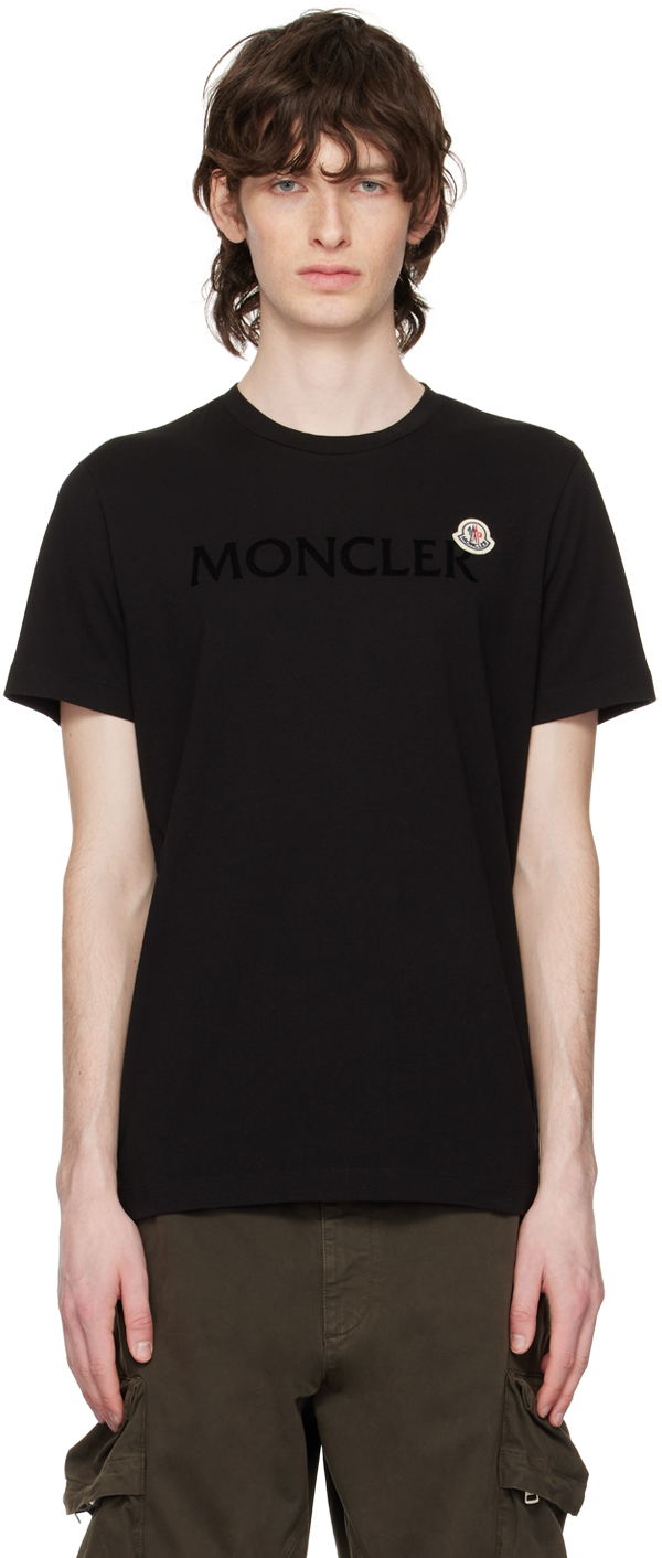 Shop Moncler Black Flocked T-shirt In 999 Black