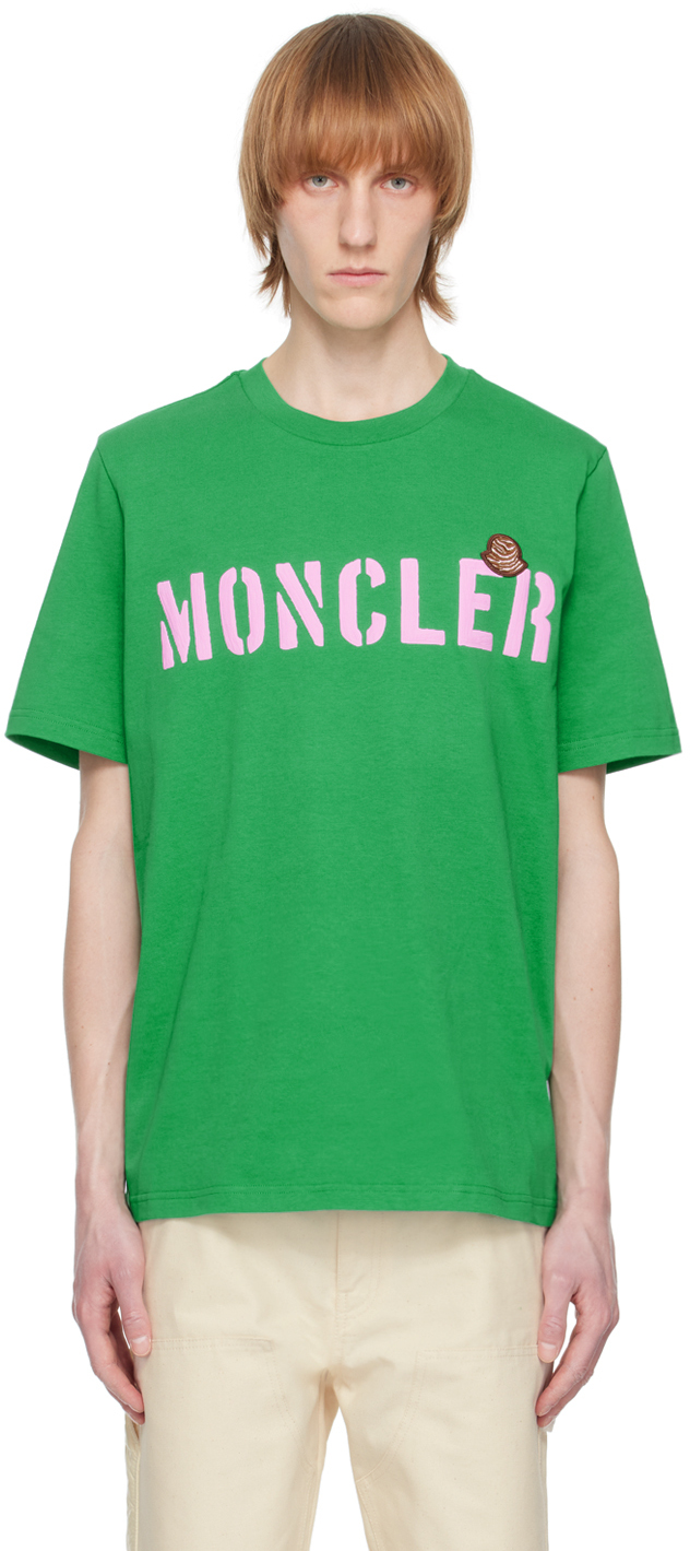 Moncler: Green Printed T-Shirt | SSENSE Canada
