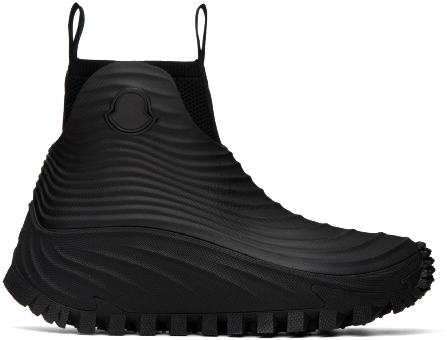 Moncler Acqua Wave-pattern Rain Boots In Black