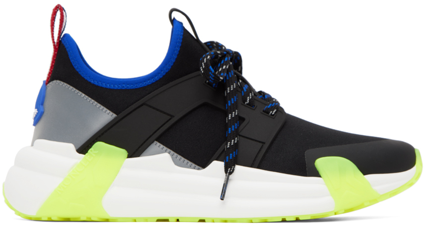 Shop Moncler Black & Blue Lunarove Low Top Sneakers In P97 Neon Blue Back