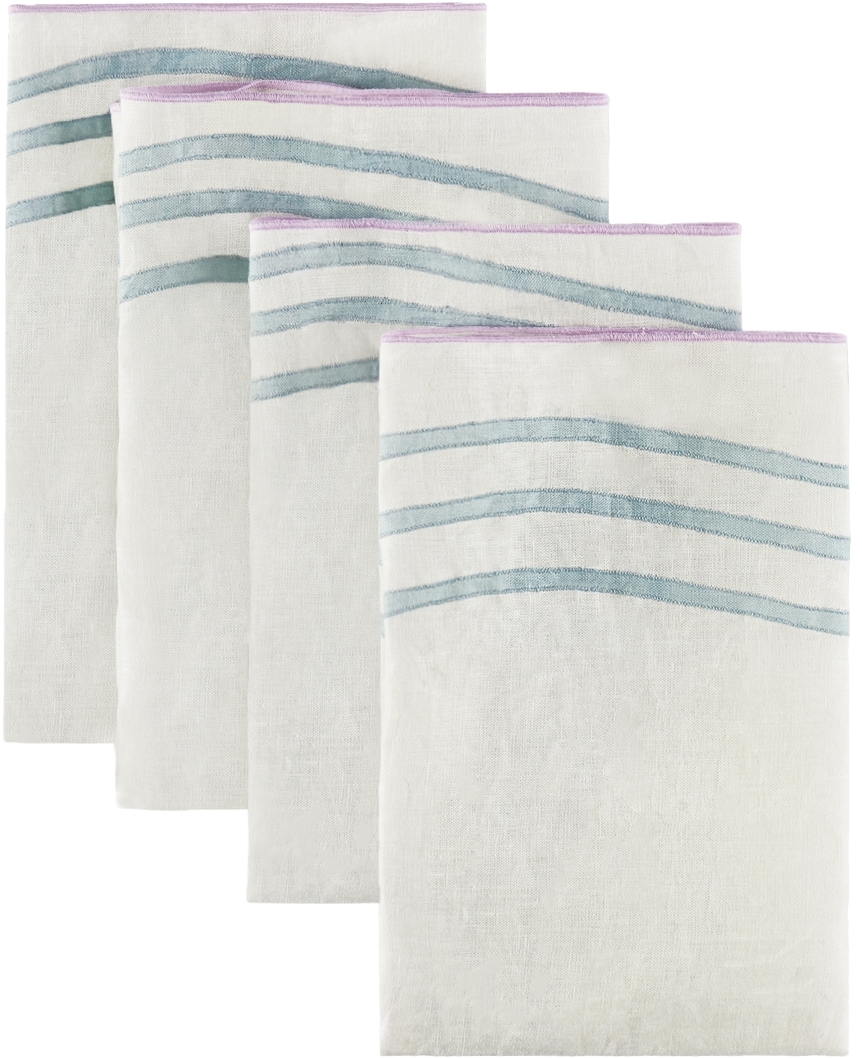 MISETTE BLUE GRID EMBROIDERED LINEN NAPKIN SET 