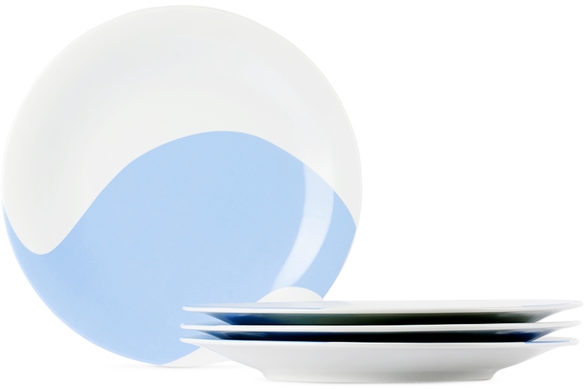 Misette White & Blue Colourblock Dinner Plate Set, 4 Pcs