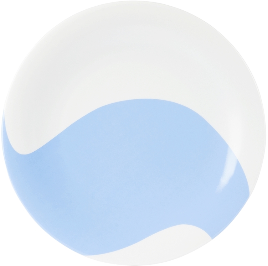 Misette White & Blue Colorblock Dinner Plate Set, 4 Pcs In Colorblock