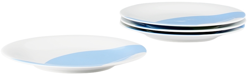 Misette White & Blue Colorblock Dinner Plate Set, 4 Pcs In Colorblock