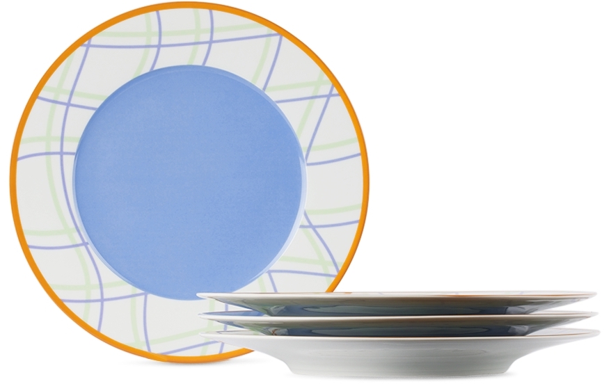 White Grid Dinner Plate Set, 4 pcs by Misette SSENSE